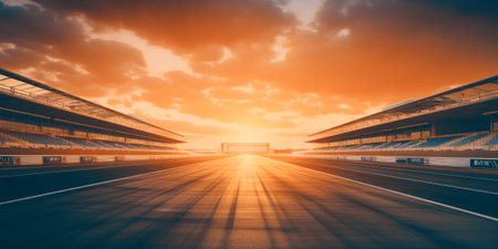 F1 race track circuit road with motion blur and grandstand stadium for Formula One racingの素材