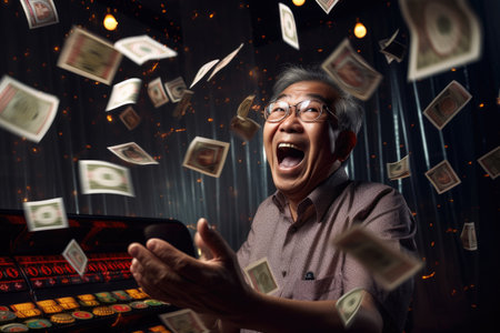 Lucky person win big jackpot from gambling in casino in concept of luck, betting and casino entertainment comelinessの素材