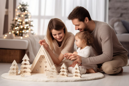 Happy kid playing at home in christmas and new year 2024 holiday comelinessの素材