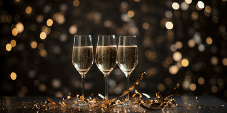 champagne glasses for new year celebration comelinessの素材