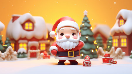 3D cartoon Santa Claus in the North Pole village getting ready for the Christmas holiday season comelinessの素材