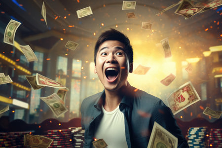 Lucky person win big jackpot from gambling in casino in concept of luck, betting and casino entertainment comelinessの素材