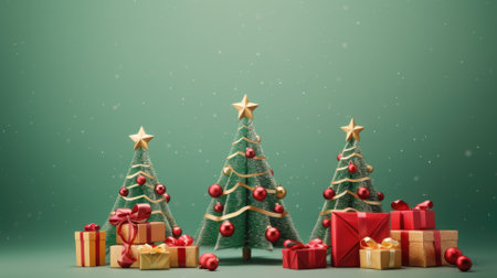 Gift boxes in christmas festival, green background comelinessの素材