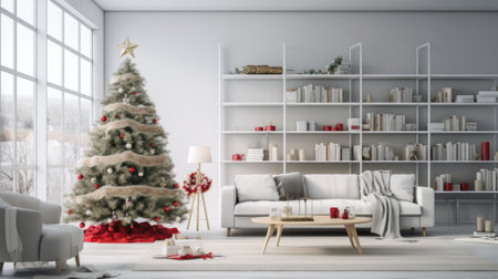 White room with stylish modern Christmas and new year interior design comelinessの素材