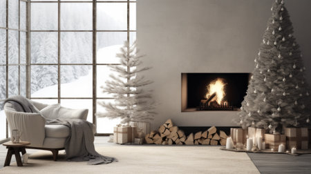 White room with stylish modern Christmas and new year interior design comelinessの素材