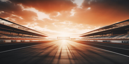 F1 race track circuit road with motion blur and grandstand stadium for Formula One racingの素材