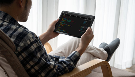 Software development programming on computer screen for modish application and program codingの写真素材
