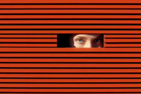 Scary eye peek out of strip lines abstract concept of unhappy vision minimal comelinessの素材