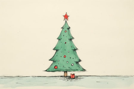 Creative art Christmas tree hand drawing style, for greeting card merry christmas and happy new year, naive children kid art for nursery or elementary school comelinessの素材