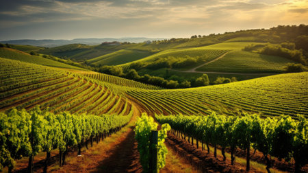 Beautiful landscape of Vineyards in European region in summer season comelinessの素材