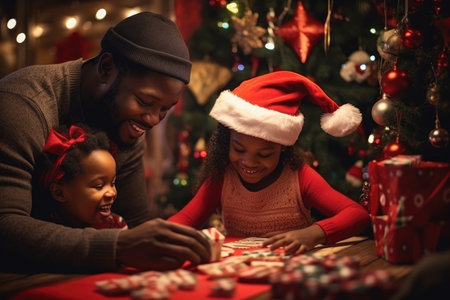 Happy kid playing at home in christmas and new year 2024 holiday comelinessの素材