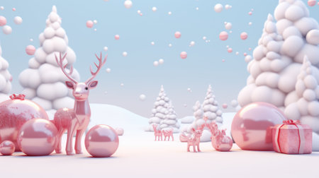 Cute christmas trees 3D cartoon style with merry christmas decorations element comelinessの素材