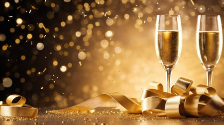 Happy New Year and Christmas holidays background celebration with champagne glasses comelinessの素材