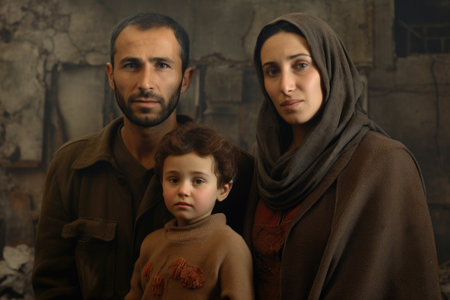 Civilian refugee affected from aggression of war and battle escape city from war zone which has no little comelinessの素材