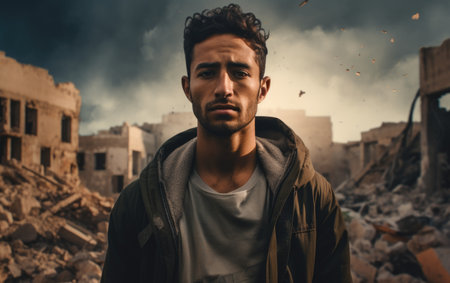 Civilian refugee affected from aggression of war and battle escape city from war zone which has no little comelinessの素材