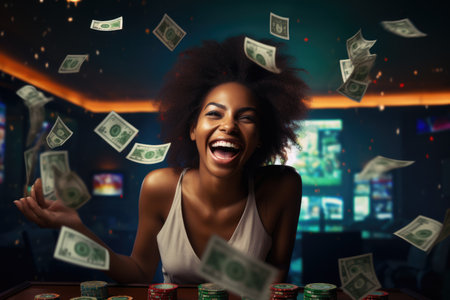 Lucky person win big jackpot from gambling in casino in concept of luck, betting and casino entertainment comelinessの素材