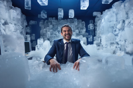 Calm happy and relax businessman in frost office room comelinessの素材