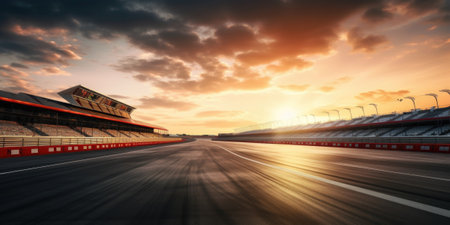 F1 race track circuit road with motion blur and grandstand stadium for Formula One racingの素材