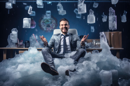 Calm happy and relax businessman in frost office room comelinessの素材