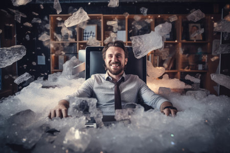 Calm happy and relax businessman in frost office room comelinessの素材