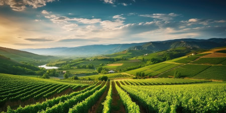 Beautiful landscape of Vineyards in European region in summer season comelinessの素材