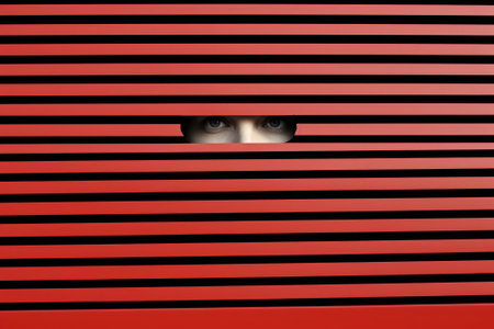 Scary eye peek out of strip lines abstract concept of unhappy vision minimal comelinessの素材