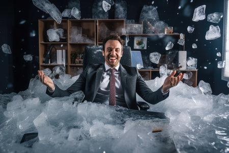 Calm happy and relax businessman in frost office room comelinessの素材