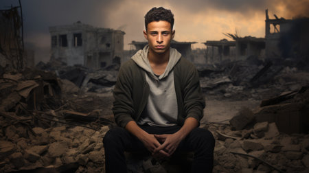 Civilian refugee affected from aggression of war and battle escape city from war zone which has no little comelinessの素材