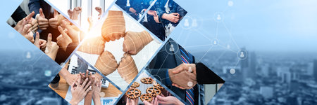 Teamwork and human resources HR management technology concept in corporate business with people...