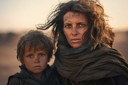 Civilian refugee affected from aggression of war and battle escape city from war zone which has no little comelinessの素材