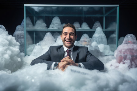 Calm happy and relax businessman in frost office room comelinessの素材