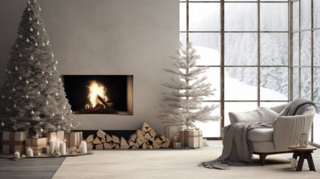 White room with stylish modern Christmas and new year interior design comelinessの素材