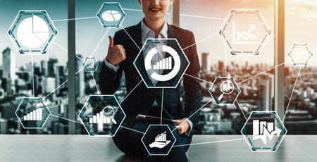 Data Analysis for Business and Finance Concept. interface showing future computer technology of profit analytic, online marketing research and information report for digital business strategy. udsの写真素材
