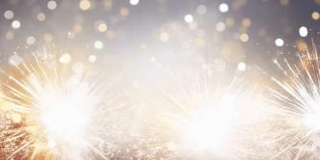 Bright white and gold fireworks at New Year with copy space. comeliness.の素材