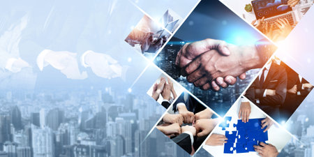 Teamwork and human resources HR management technology concept in corporate business with people...