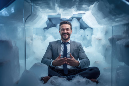 Calm happy and relax businessman in frost office room comelinessの素材