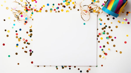 White blank paper greeting card with new year and Christmas decorations, holidays festive mock up comelinessの素材
