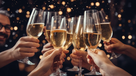 Friends celebrating Christmas or New Year eve party comelinessの素材