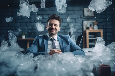 Calm happy and relax businessman in frost office room comelinessの素材