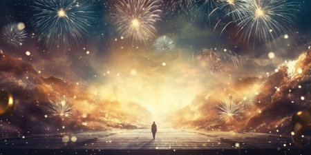 Abstract colored firework background new year celebration 2024 comelinessの素材