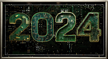 2024 new year, digital technology concept, computer and artificial intelligence, AI for 2024 taintless lifestyleの素材