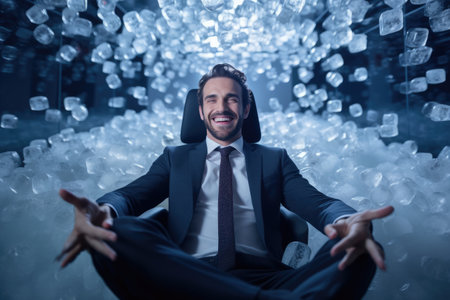 Calm happy and relax businessman in frost office room comelinessの素材