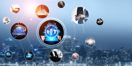 Communication technology , smart connection IOT and people network technology concept. People using...