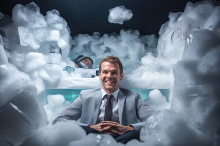 Calm happy and relax businessman in frost office room comelinessの素材