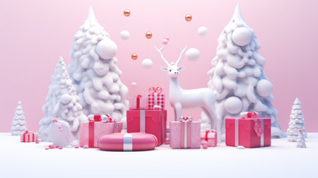 Cute christmas trees 3D cartoon style with merry christmas decorations element comelinessの素材