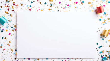 White blank paper greeting card with new year and Christmas decorations, holidays festive mock up comelinessの素材