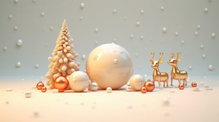Cute christmas trees 3D cartoon style with merry christmas decorations element comelinessの素材