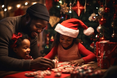 Happy kid playing at home in christmas and new year 2024 holiday comelinessの素材