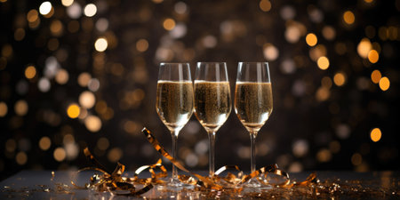 champagne glasses for new year celebration comelinessの素材
