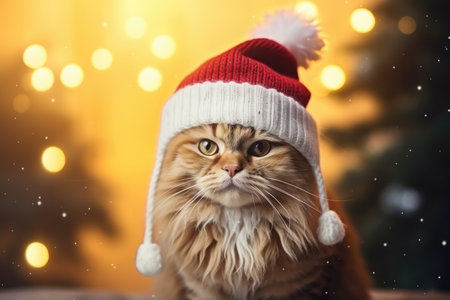 Cute happy cat in winter landscape and christmas time comelinessの素材